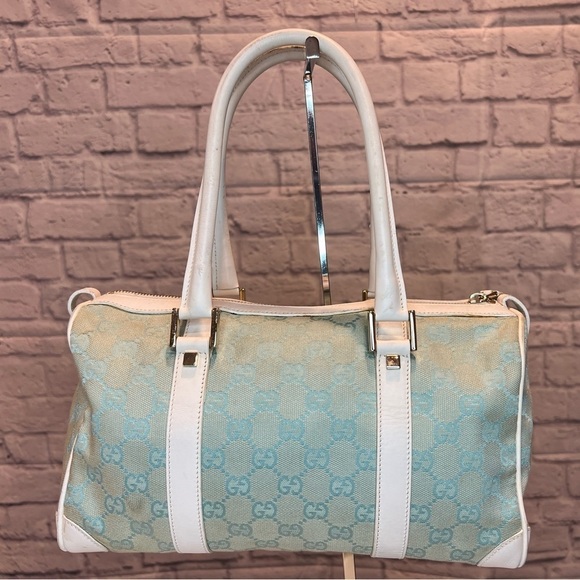 Gucci Handbags - GUCCI GG Jacquard Fabric Leather Light Blue Handbag